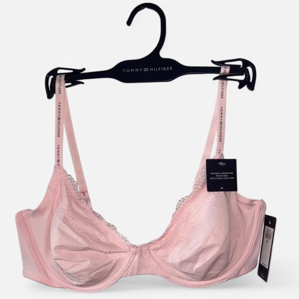Tommy Hilfiger pink unlined underwire micro bra with logo lace trim 34C